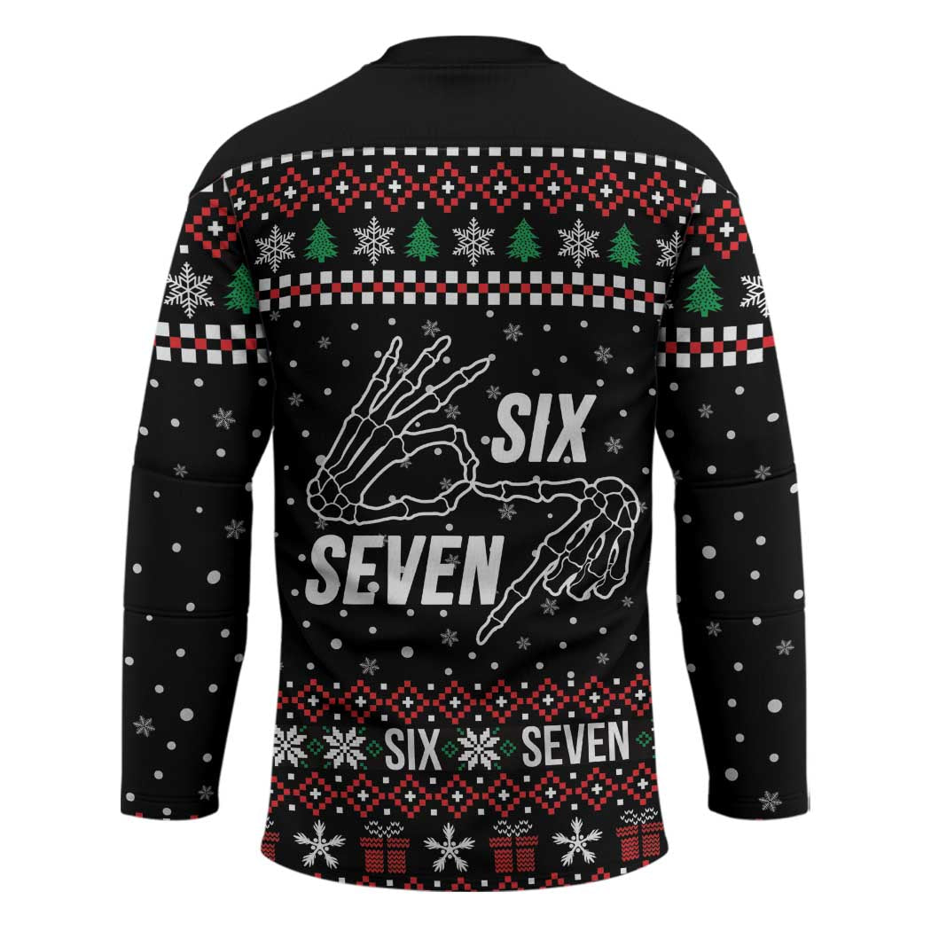 Six Seven Skeleton Hand Christmas Hockey Jersey Meme Gen Alpha Slang - Wonder Print Shop