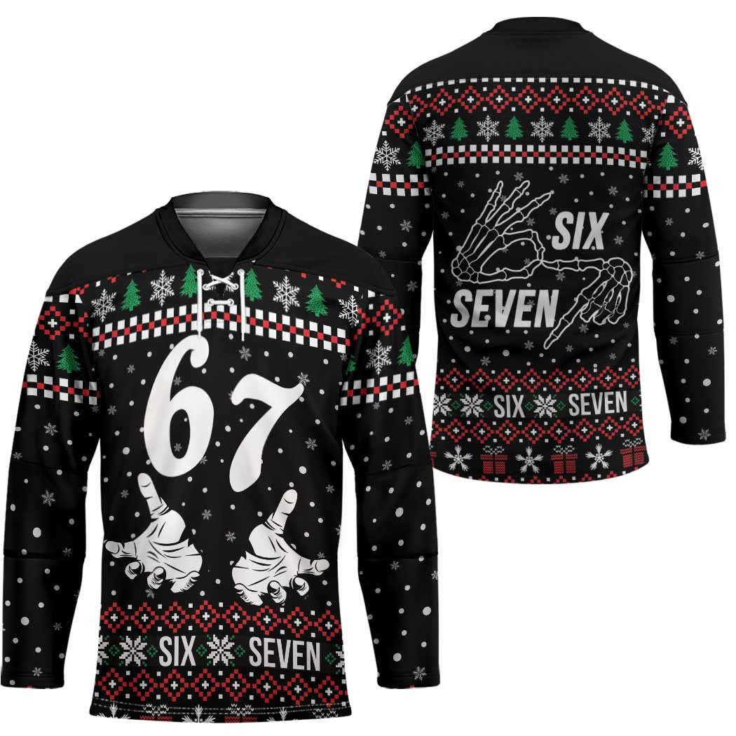 Six Seven Skeleton Hand Christmas Hockey Jersey Meme Gen Alpha Slang - Wonder Print Shop