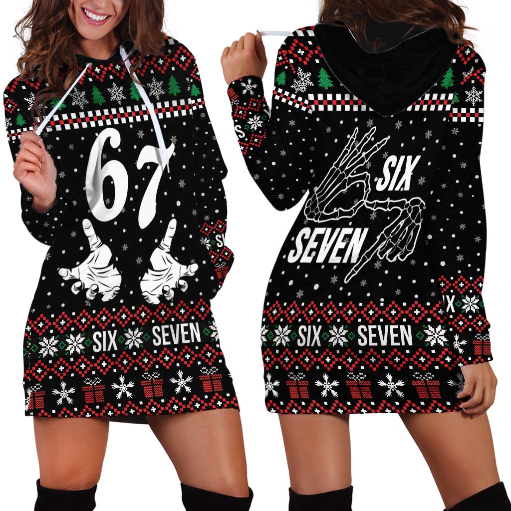 Six Seven Skeleton Hand Christmas Hoodie Dress Meme Gen Alpha Slang - Wonder Print Shop