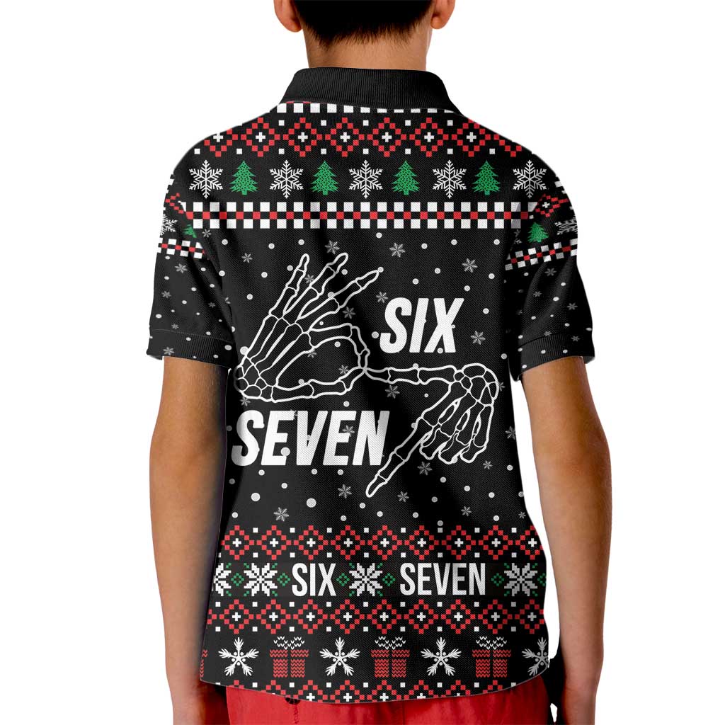 Six Seven Skeleton Hand Christmas Kid Polo Shirt Meme Gen Alpha Slang - Wonder Print Shop