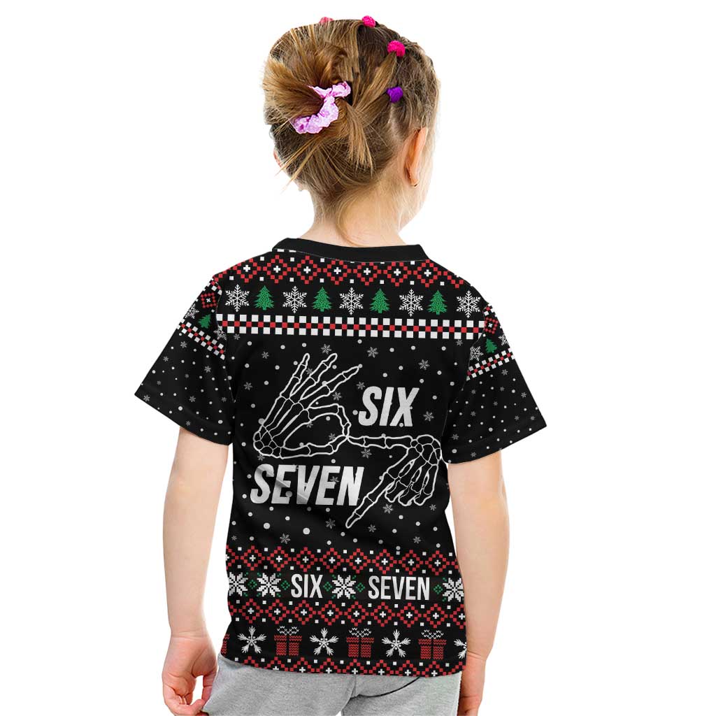 Six Seven Skeleton Hand Christmas Kid T Shirt Meme Gen Alpha Slang - Wonder Print Shop