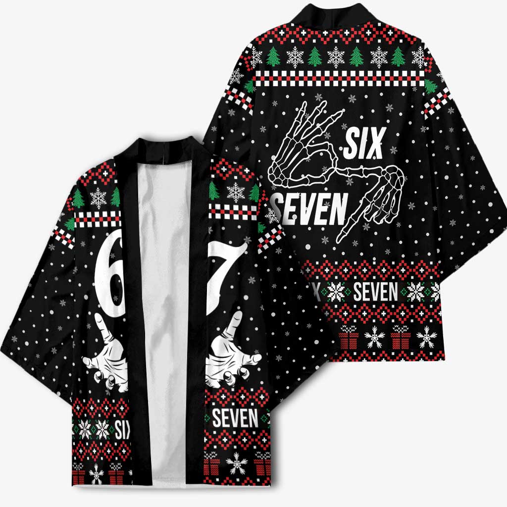 Six Seven Skeleton Hand Christmas Kimono Meme Gen Alpha Slang - Wonder Print Shop