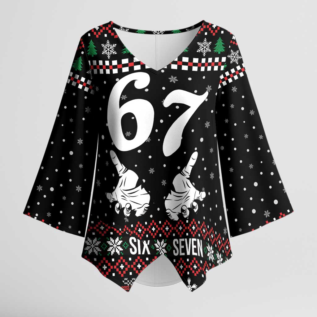 Six Seven Skeleton Hand Christmas Kimono Sleeve Blouse Meme Gen Alpha Slang - Wonder Print Shop
