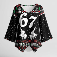 Six Seven Skeleton Hand Christmas Kimono Sleeve Blouse Meme Gen Alpha Slang - Wonder Print Shop