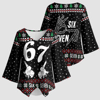 Six Seven Skeleton Hand Christmas Kimono Sleeve Blouse Meme Gen Alpha Slang - Wonder Print Shop