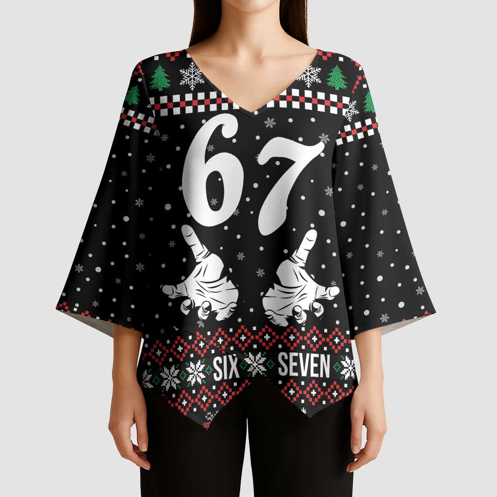 Six Seven Skeleton Hand Christmas Kimono Sleeve Blouse Meme Gen Alpha Slang - Wonder Print Shop