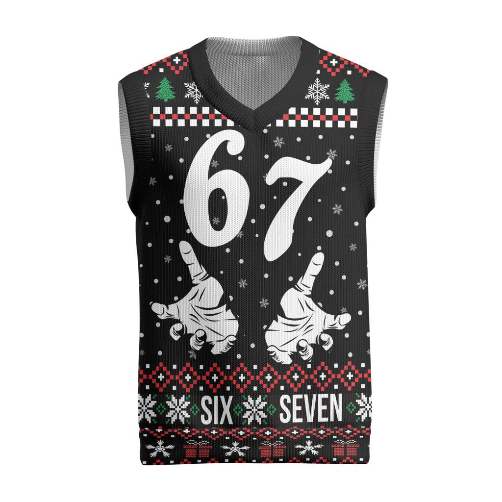 Six Seven Skeleton Hand Christmas Knitted V-Neck Vest Meme Gen Alpha Slang - Wonder Print Shop