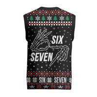 Six Seven Skeleton Hand Christmas Knitted V-Neck Vest Meme Gen Alpha Slang - Wonder Print Shop