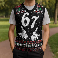 Six Seven Skeleton Hand Christmas Knitted V-Neck Vest Meme Gen Alpha Slang - Wonder Print Shop