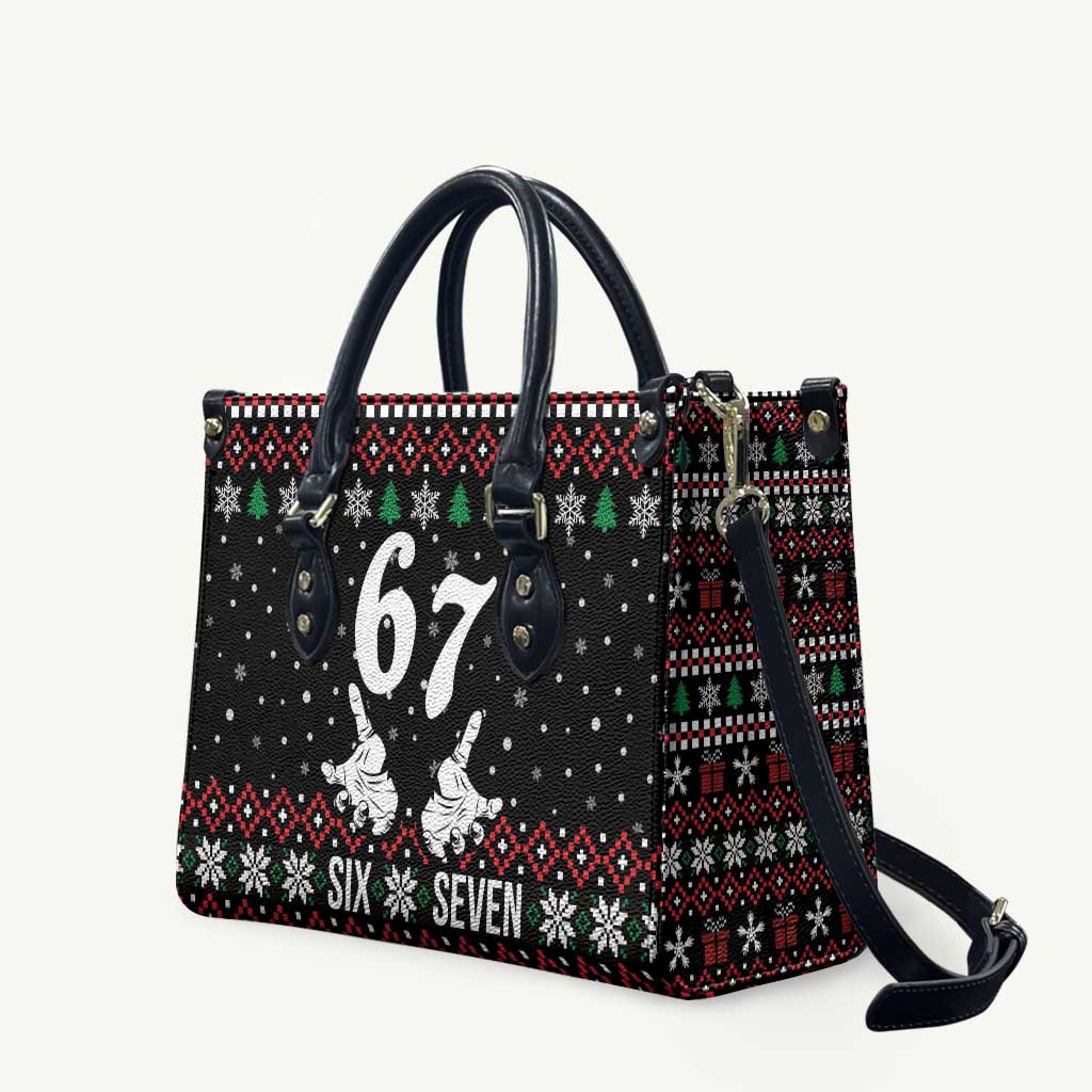 Six Seven Skeleton Hand Christmas Leather Bag Meme Gen Alpha Slang - Wonder Print Shop