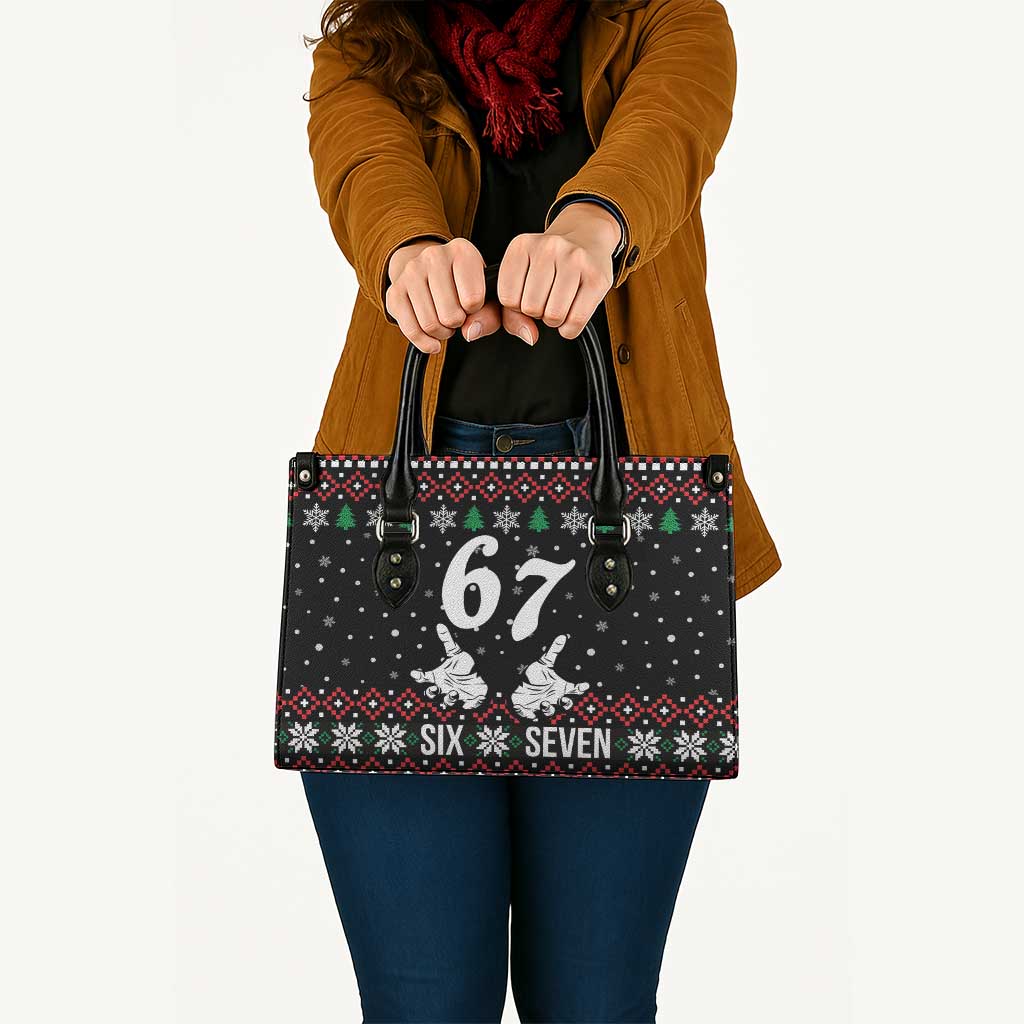 Six Seven Skeleton Hand Christmas Leather Bag Meme Gen Alpha Slang - Wonder Print Shop