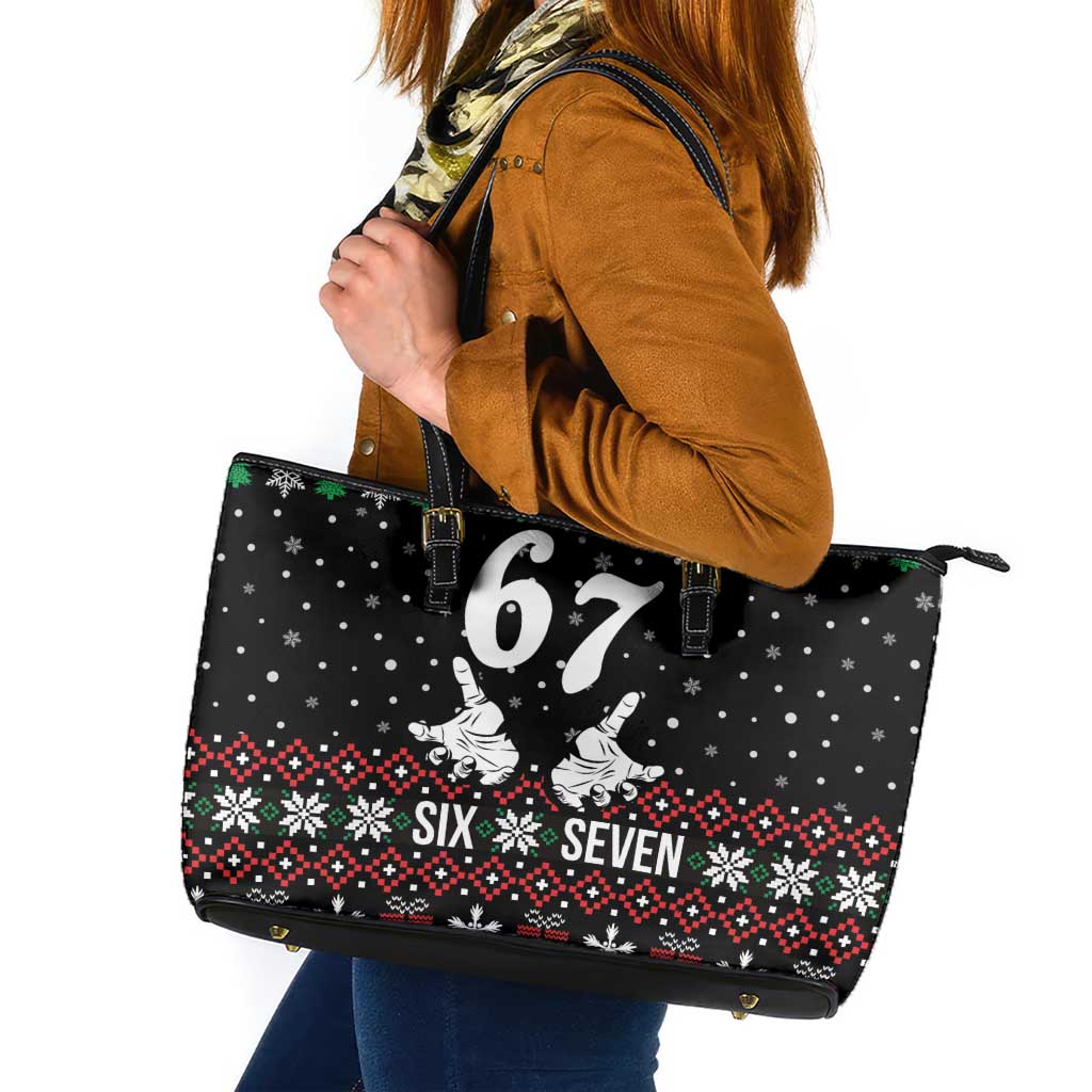 Six Seven Skeleton Hand Christmas Leather Tote Bag Meme Gen Alpha Slang - Wonder Print Shop