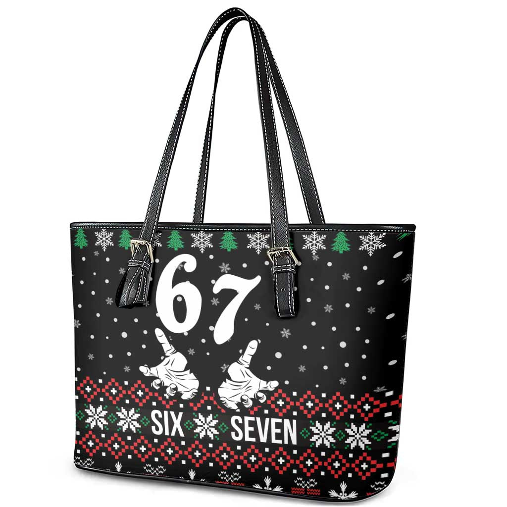 Six Seven Skeleton Hand Christmas Leather Tote Bag Meme Gen Alpha Slang - Wonder Print Shop