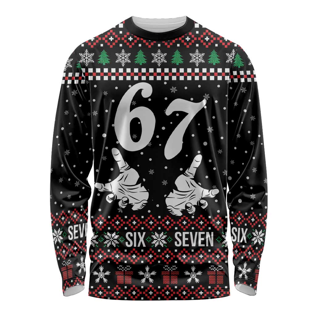 Six Seven Skeleton Hand Christmas Long Sleeve Shirt Meme Gen Alpha Slang - Wonder Print Shop