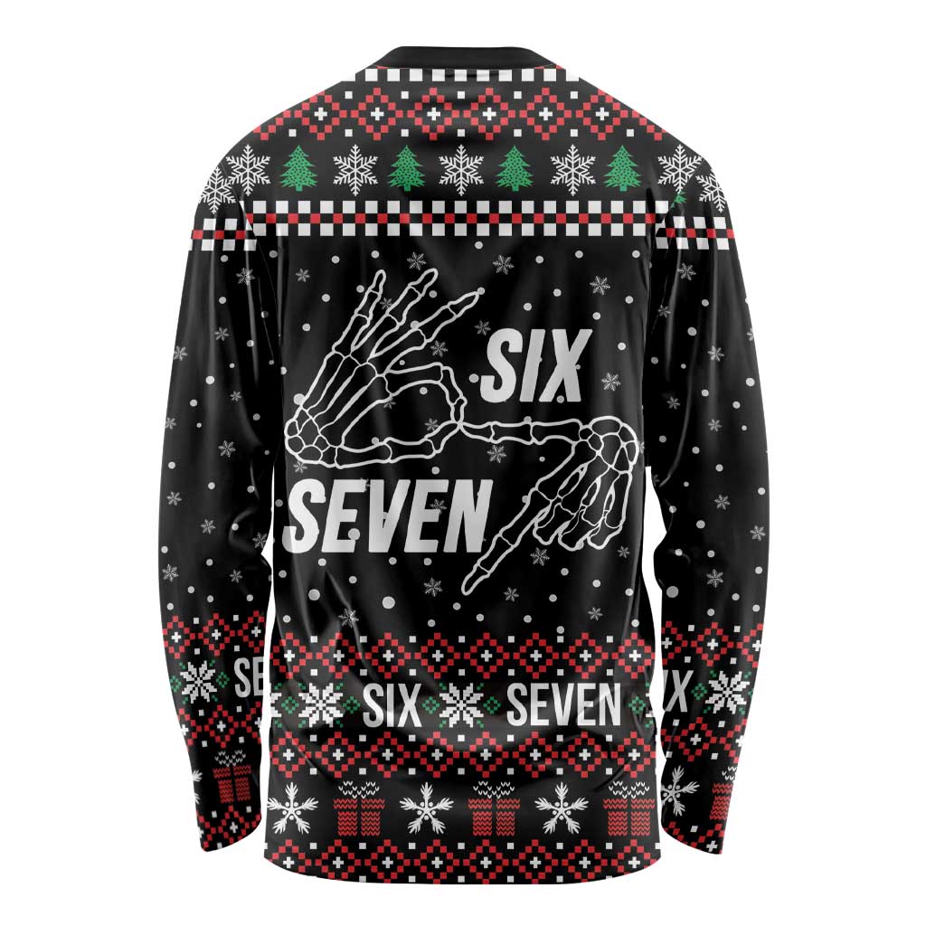 Six Seven Skeleton Hand Christmas Long Sleeve Shirt Meme Gen Alpha Slang - Wonder Print Shop