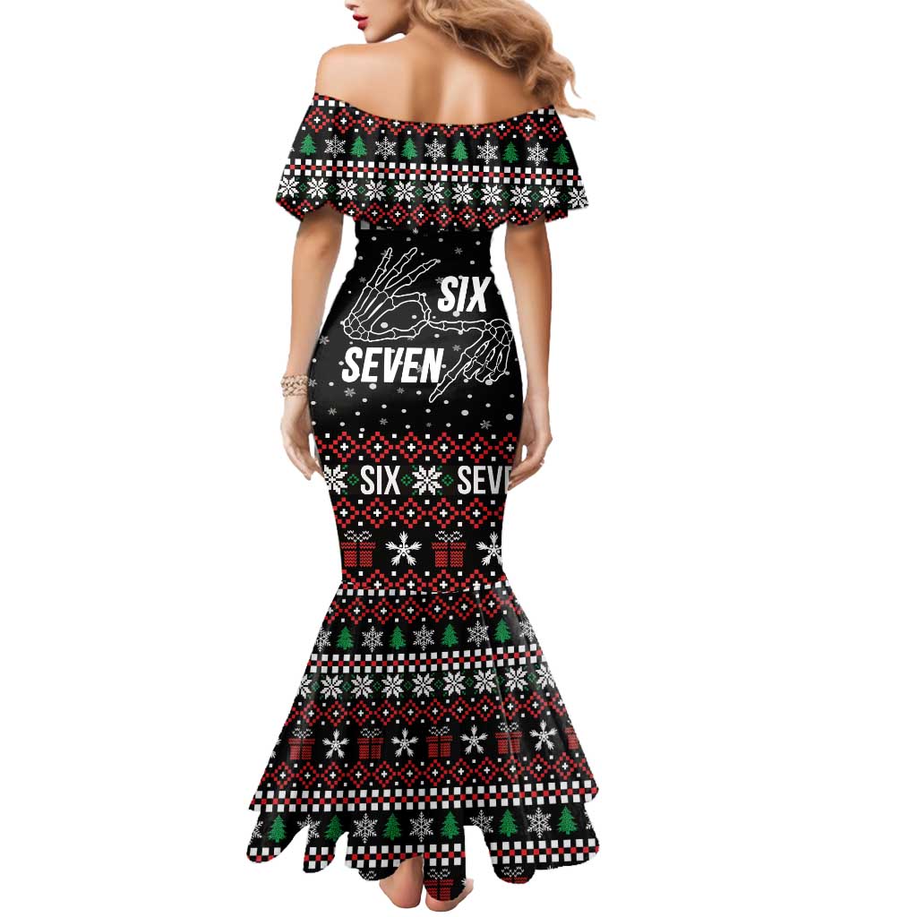Six Seven Skeleton Hand Christmas Mermaid Dress Meme Gen Alpha Slang - Wonder Print Shop