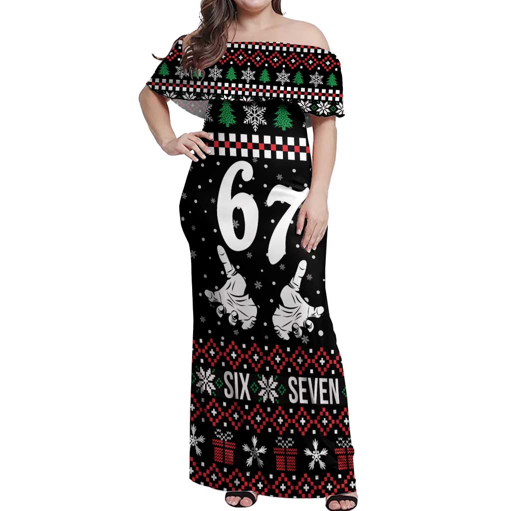 Six Seven Skeleton Hand Christmas Off Shoulder Maxi Dress Meme Gen Alpha Slang - Wonder Print Shop