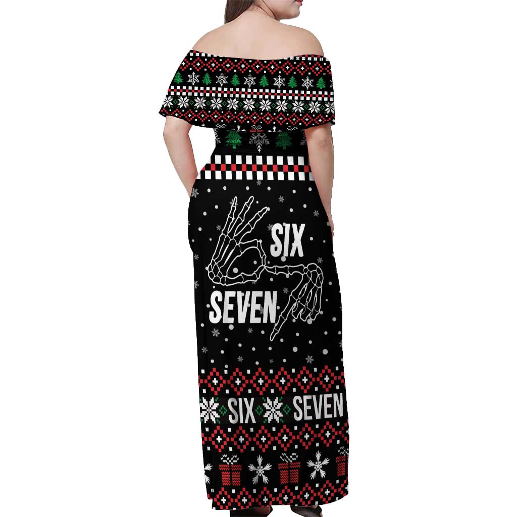 Six Seven Skeleton Hand Christmas Off Shoulder Maxi Dress Meme Gen Alpha Slang - Wonder Print Shop