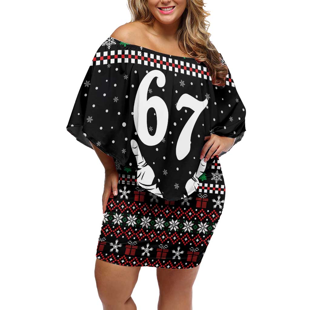 Six Seven Skeleton Hand Christmas Off Shoulder Short Dress Meme Gen Alpha Slang - Wonder Print Shop
