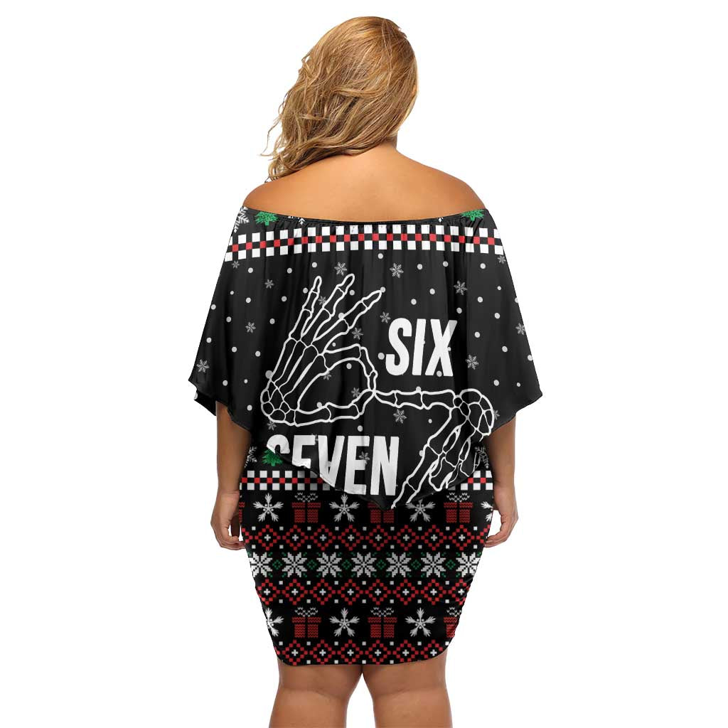 Six Seven Skeleton Hand Christmas Off Shoulder Short Dress Meme Gen Alpha Slang - Wonder Print Shop