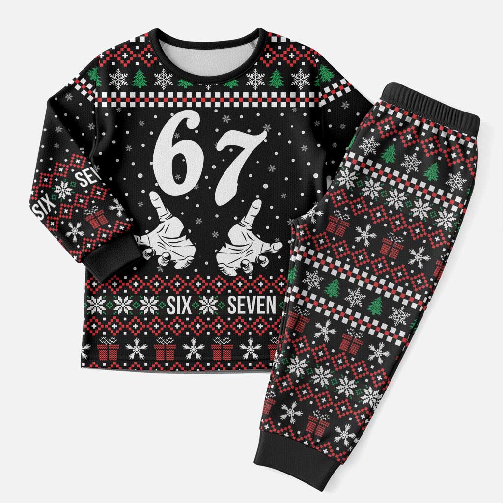 Six Seven Skeleton Hand Christmas Pajama Set Meme Gen Alpha Slang - Wonder Print Shop