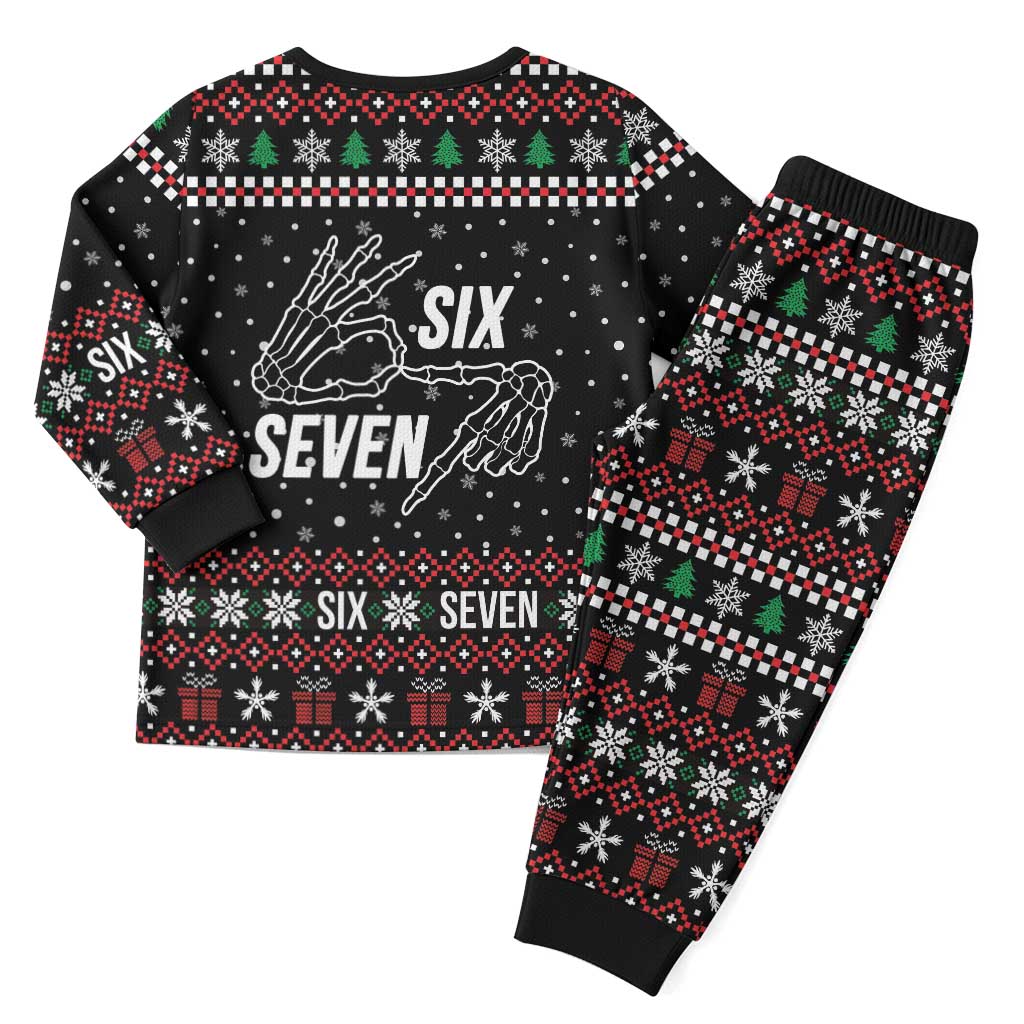 Six Seven Skeleton Hand Christmas Pajama Set Meme Gen Alpha Slang - Wonder Print Shop