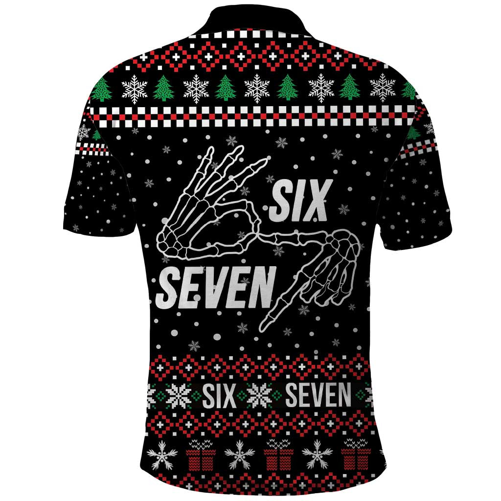 Six Seven Skeleton Hand Christmas Polo Shirt Meme Gen Alpha Slang - Wonder Print Shop