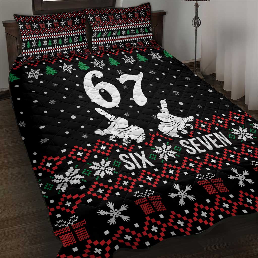 Six Seven Skeleton Hand Christmas Quilt Bed Set Meme Gen Alpha Slang - Wonder Print Shop