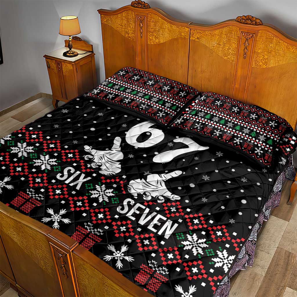 Six Seven Skeleton Hand Christmas Quilt Bed Set Meme Gen Alpha Slang - Wonder Print Shop