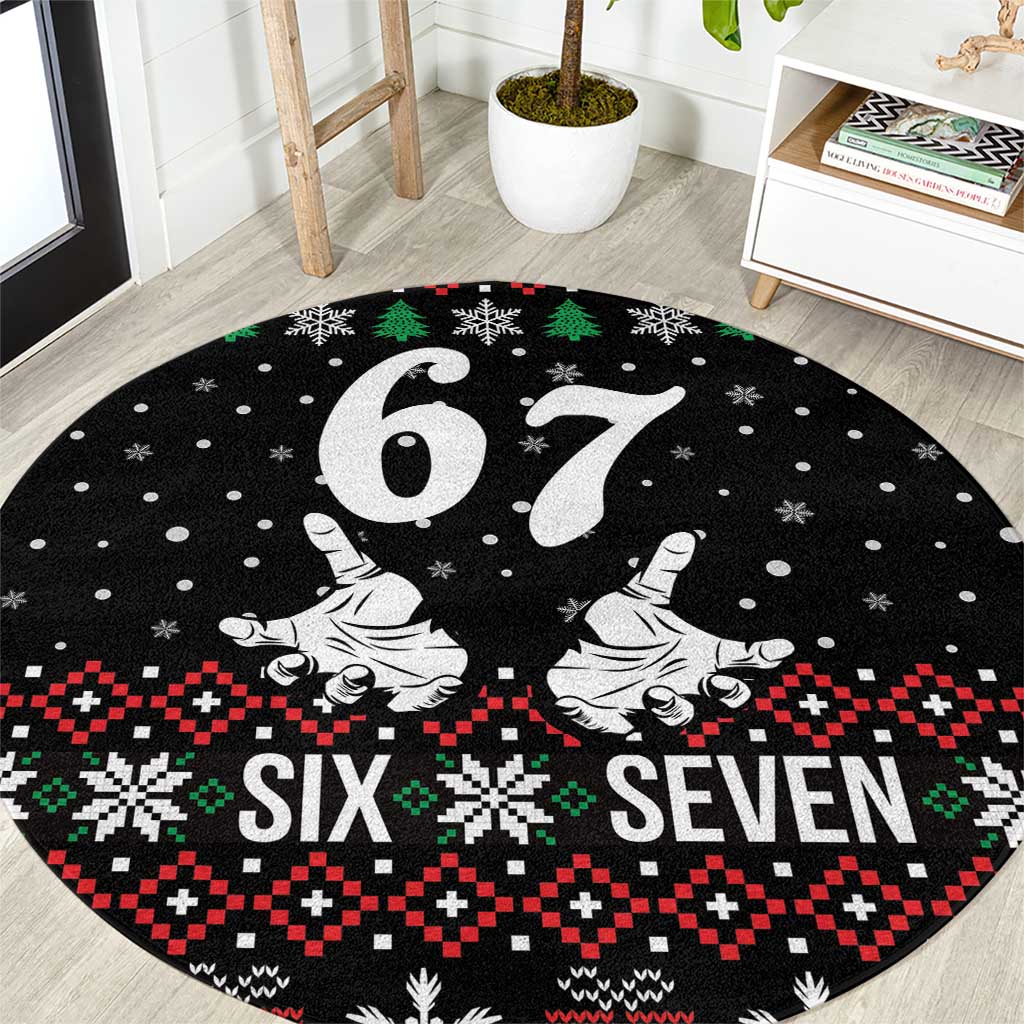 Six Seven Skeleton Hand Christmas Round Carpet Meme Gen Alpha Slang - Wonder Print Shop