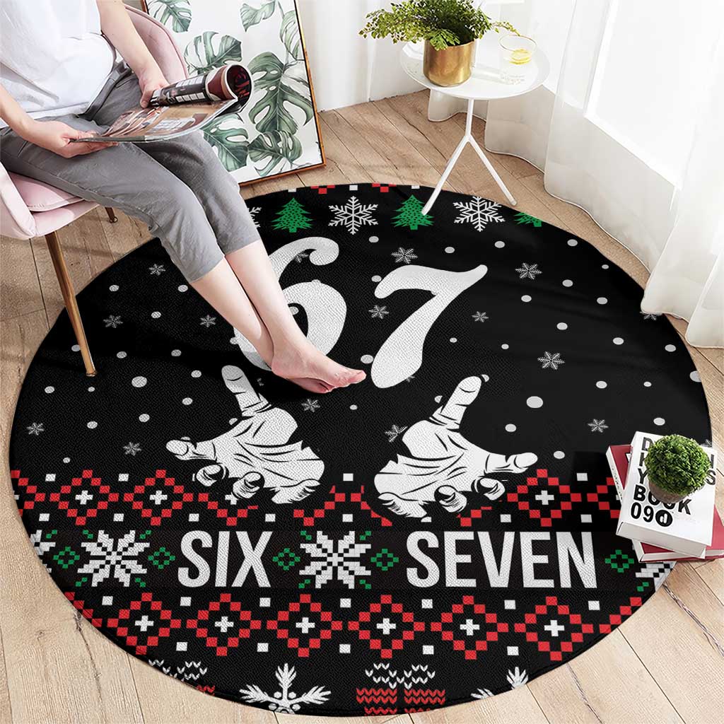 Six Seven Skeleton Hand Christmas Round Carpet Meme Gen Alpha Slang - Wonder Print Shop