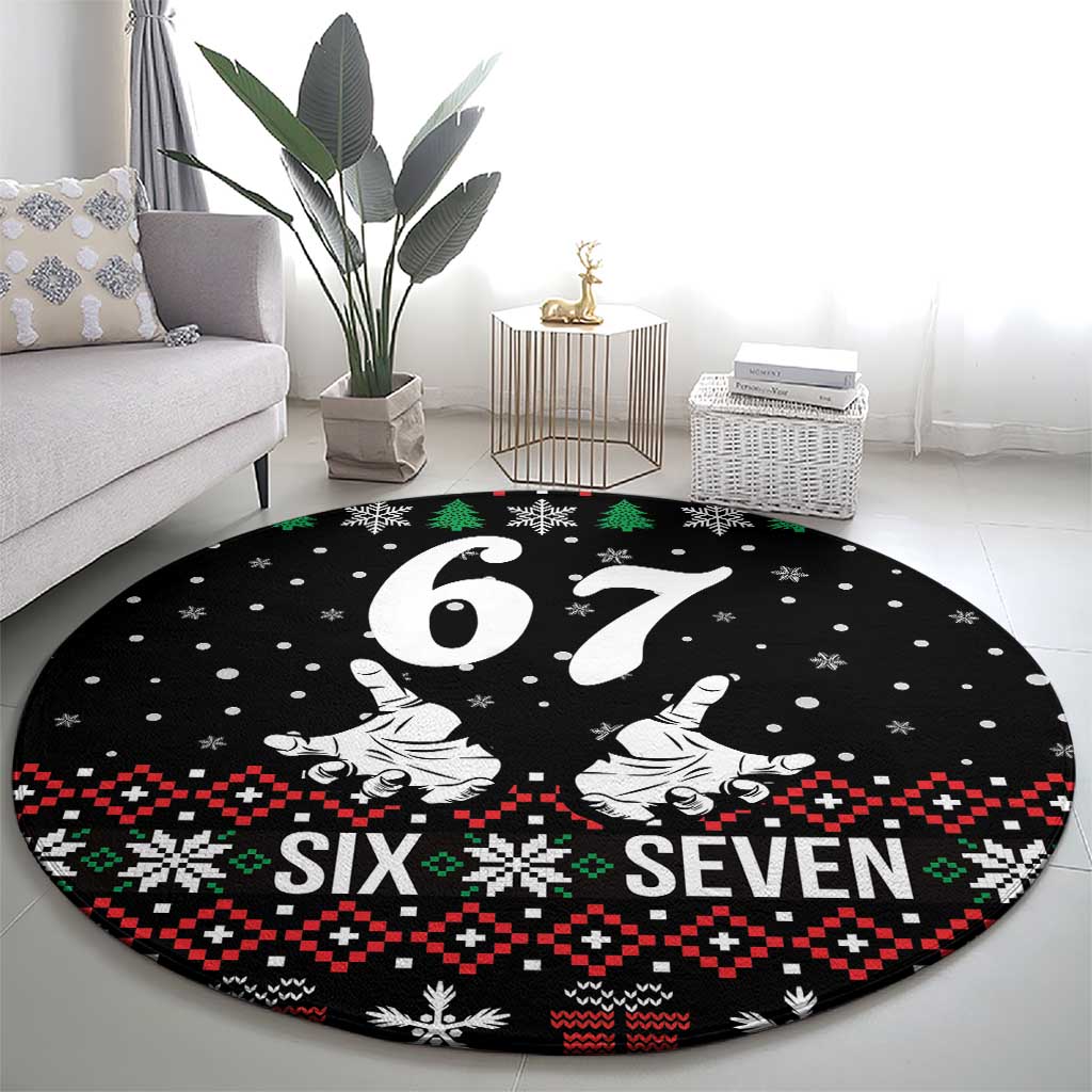Six Seven Skeleton Hand Christmas Round Carpet Meme Gen Alpha Slang - Wonder Print Shop