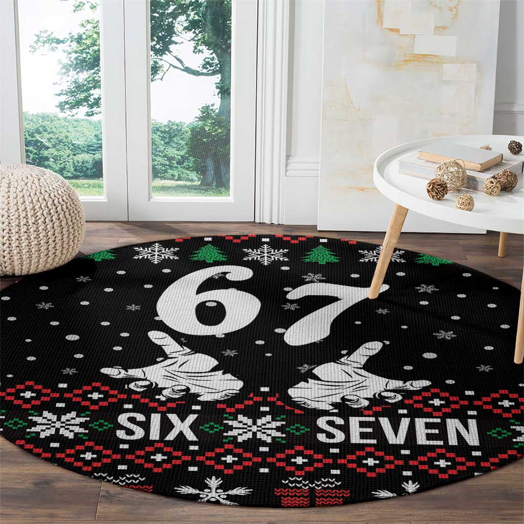 Six Seven Skeleton Hand Christmas Round Carpet Meme Gen Alpha Slang - Wonder Print Shop