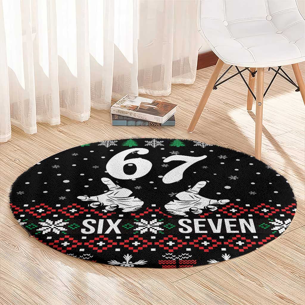 Six Seven Skeleton Hand Christmas Round Carpet Meme Gen Alpha Slang - Wonder Print Shop
