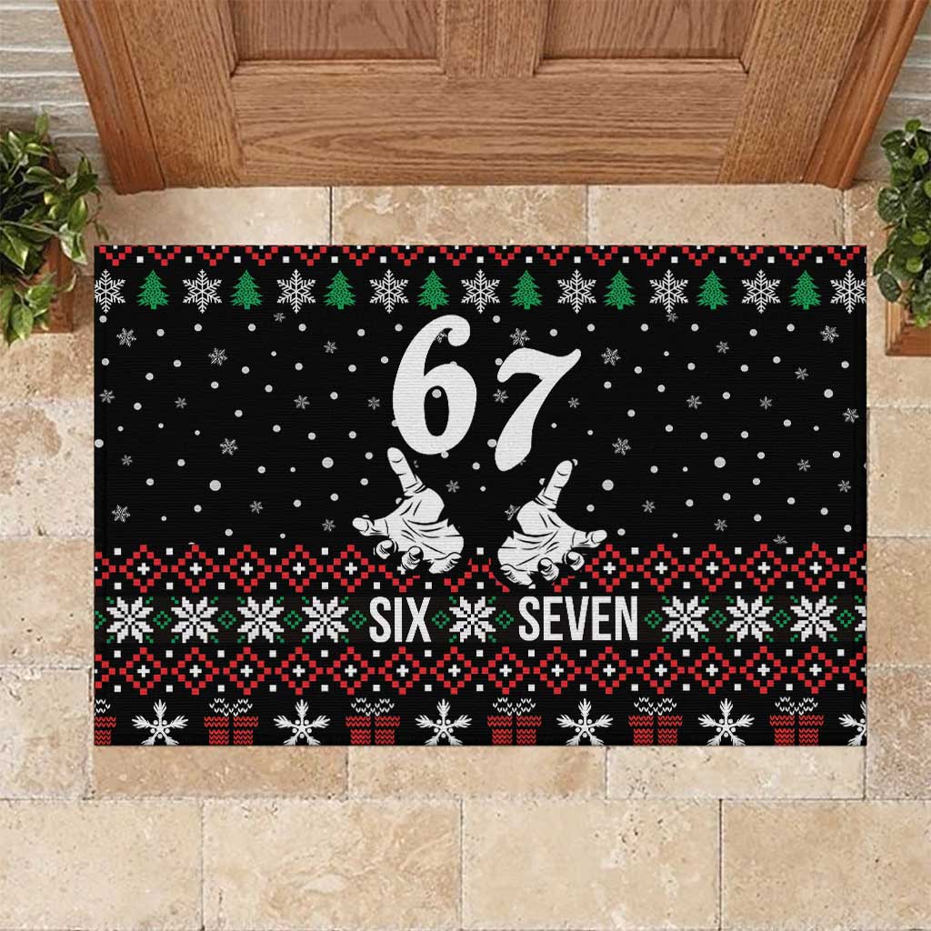 Six Seven Skeleton Hand Christmas Rubber Doormat Meme Gen Alpha Slang - Wonder Print Shop