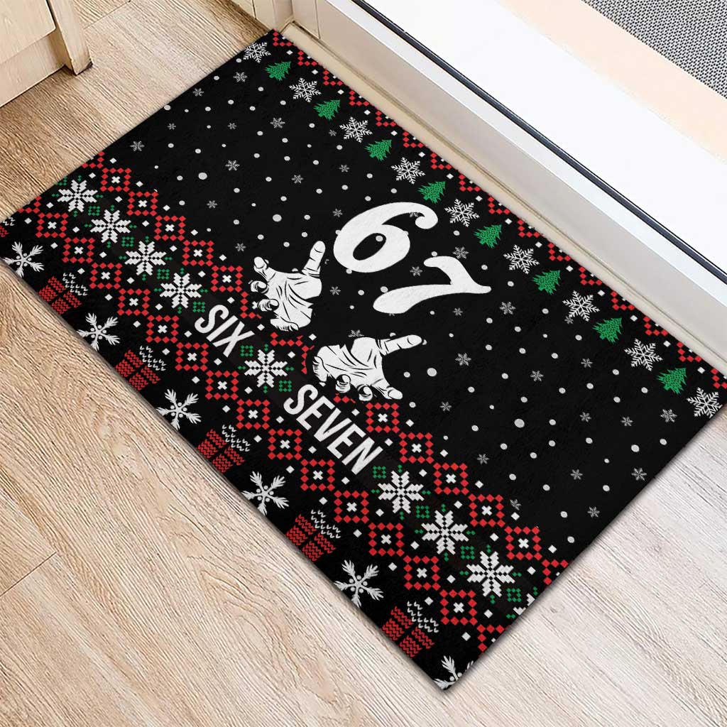Six Seven Skeleton Hand Christmas Rubber Doormat Meme Gen Alpha Slang - Wonder Print Shop