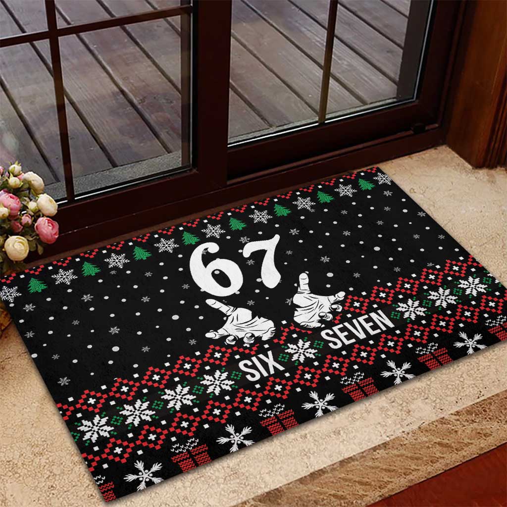 Six Seven Skeleton Hand Christmas Rubber Doormat Meme Gen Alpha Slang - Wonder Print Shop
