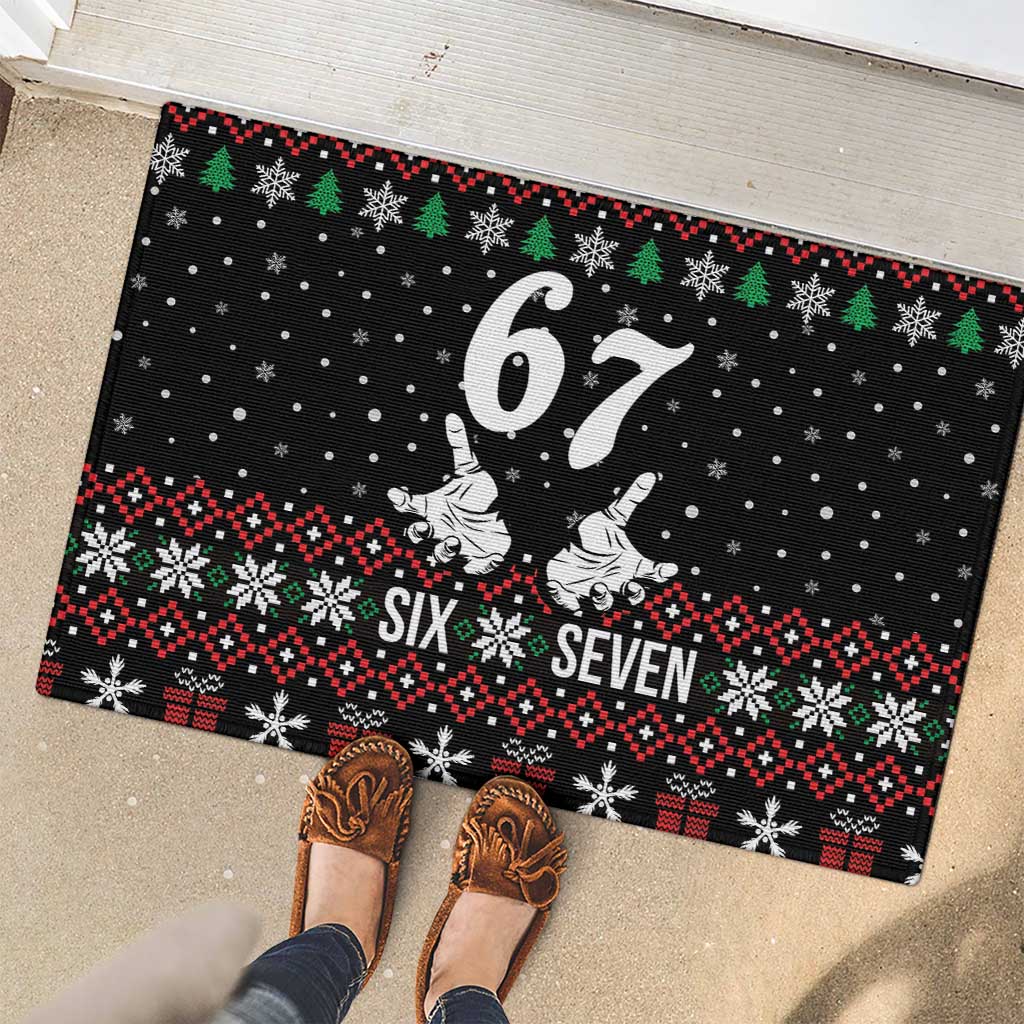 Six Seven Skeleton Hand Christmas Rubber Doormat Meme Gen Alpha Slang - Wonder Print Shop