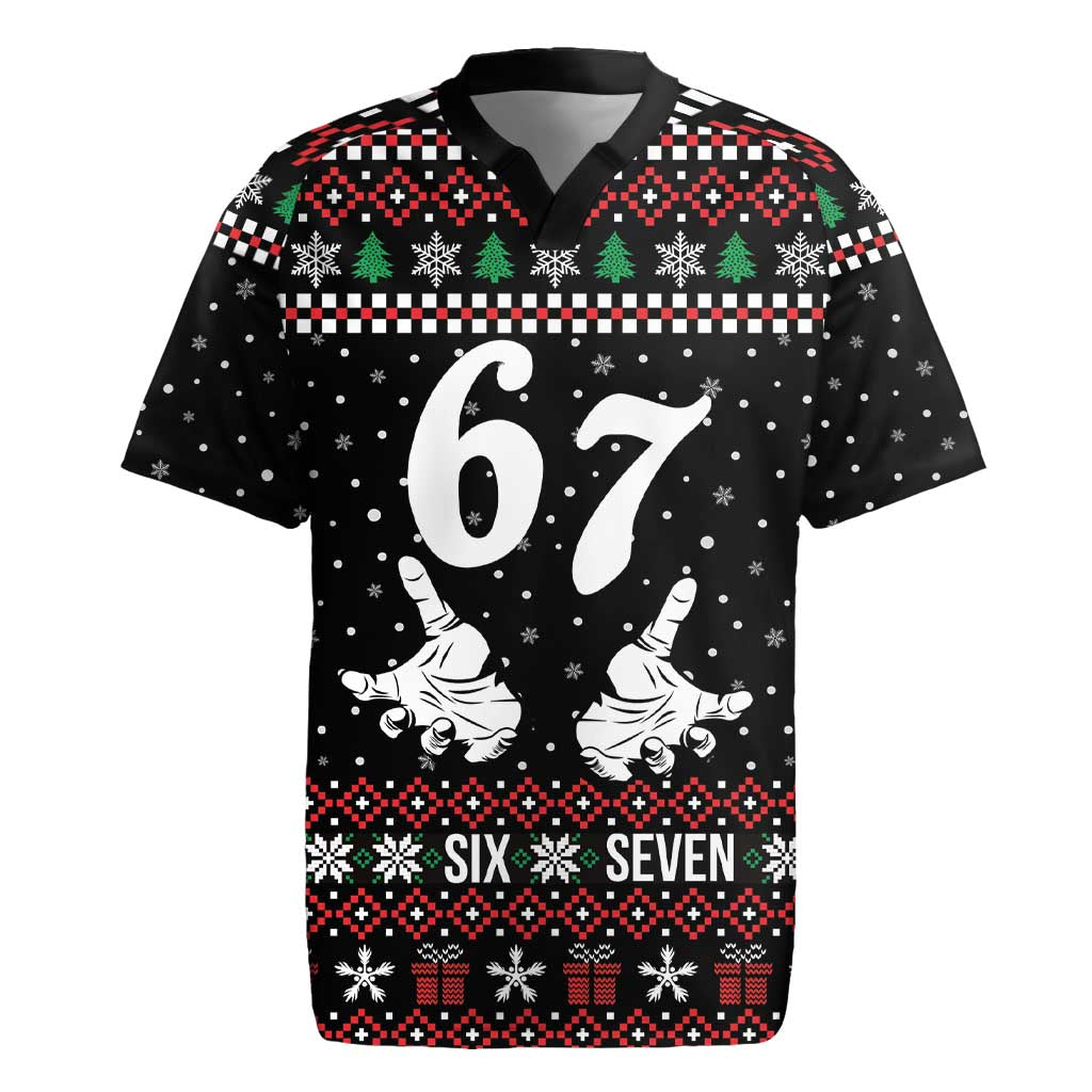 Six Seven Skeleton Hand Christmas Rugby Jersey Meme Gen Alpha Slang - Wonder Print Shop