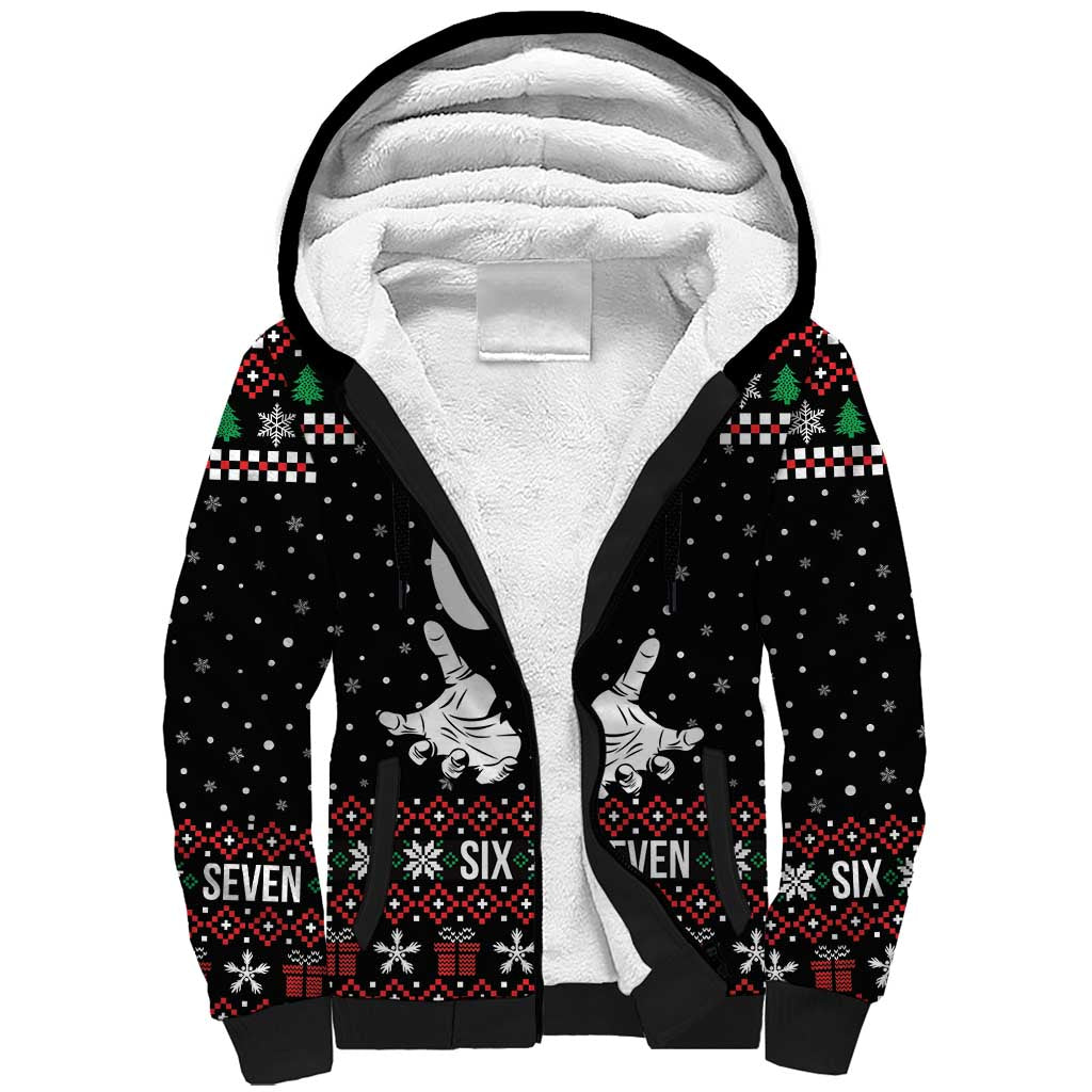 Six Seven Skeleton Hand Christmas Sherpa Hoodie Meme Gen Alpha Slang - Wonder Print Shop