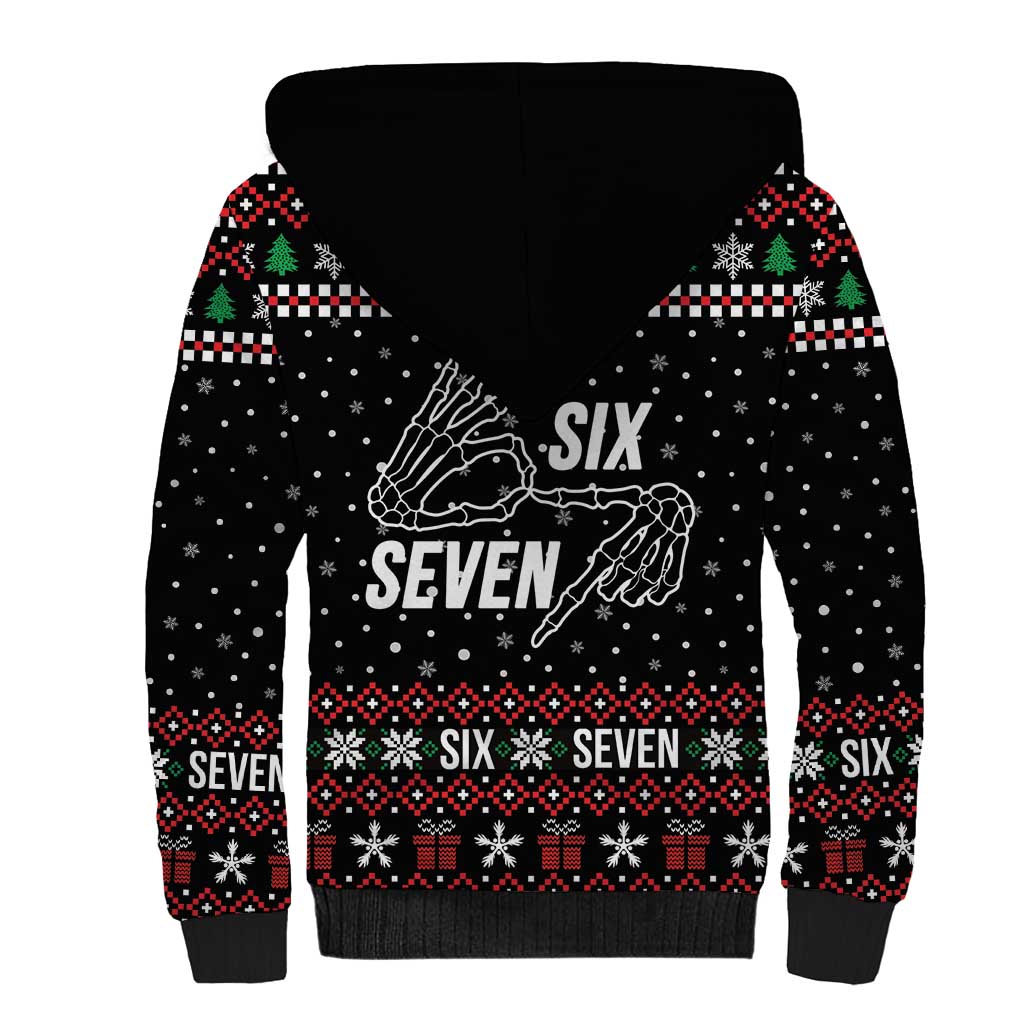 Six Seven Skeleton Hand Christmas Sherpa Hoodie Meme Gen Alpha Slang - Wonder Print Shop