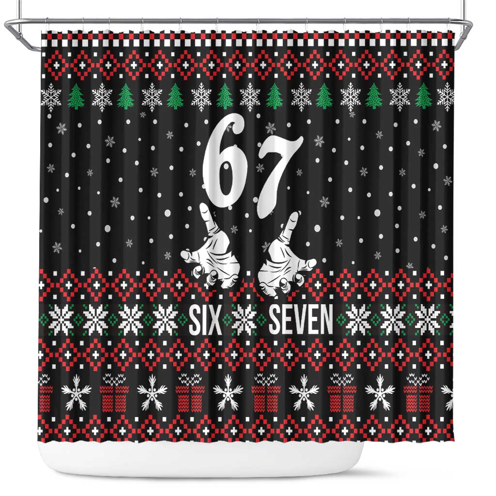 Six Seven Skeleton Hand Christmas Shower Curtain Meme Gen Alpha Slang - Wonder Print Shop