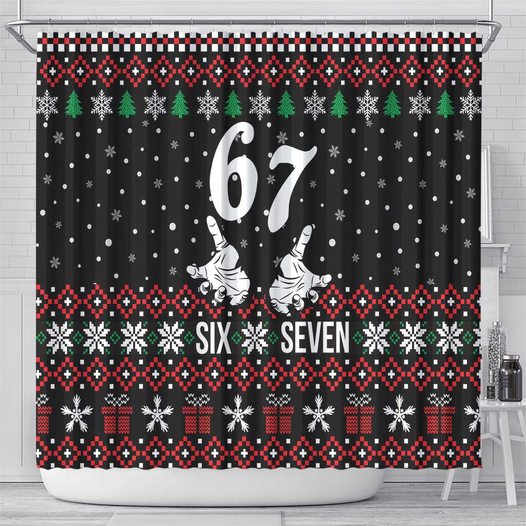 Six Seven Skeleton Hand Christmas Shower Curtain Meme Gen Alpha Slang - Wonder Print Shop