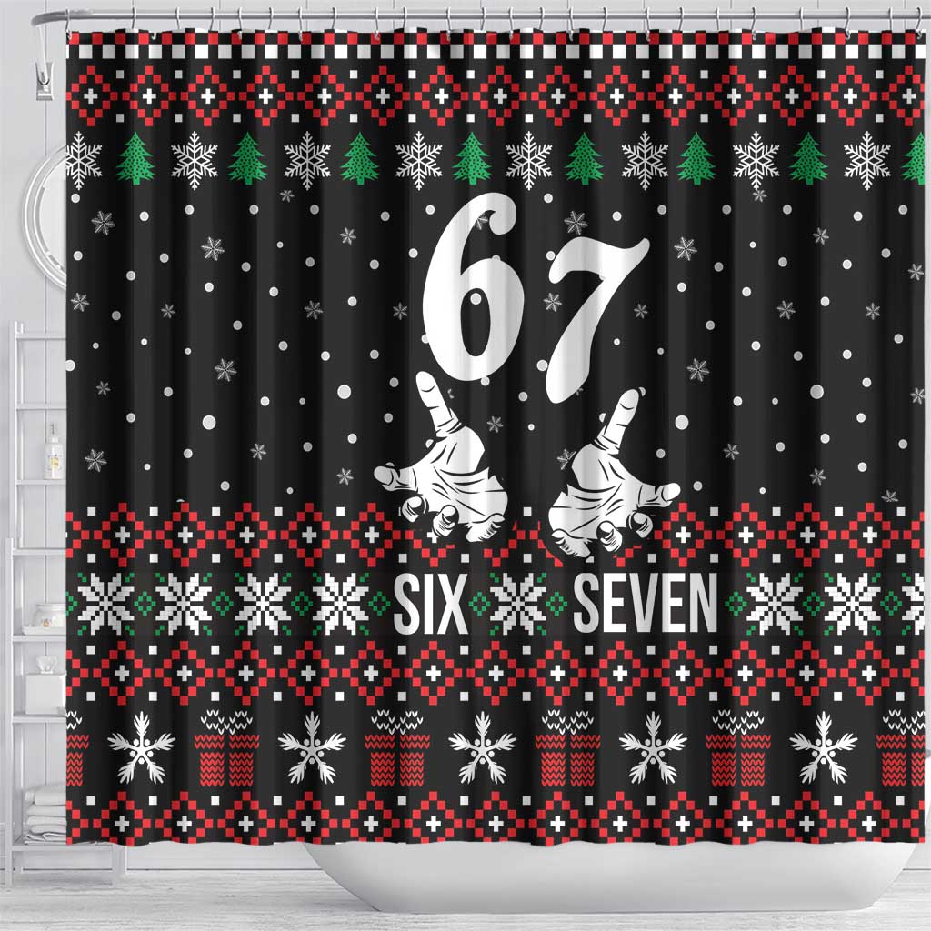 Six Seven Skeleton Hand Christmas Shower Curtain Meme Gen Alpha Slang - Wonder Print Shop