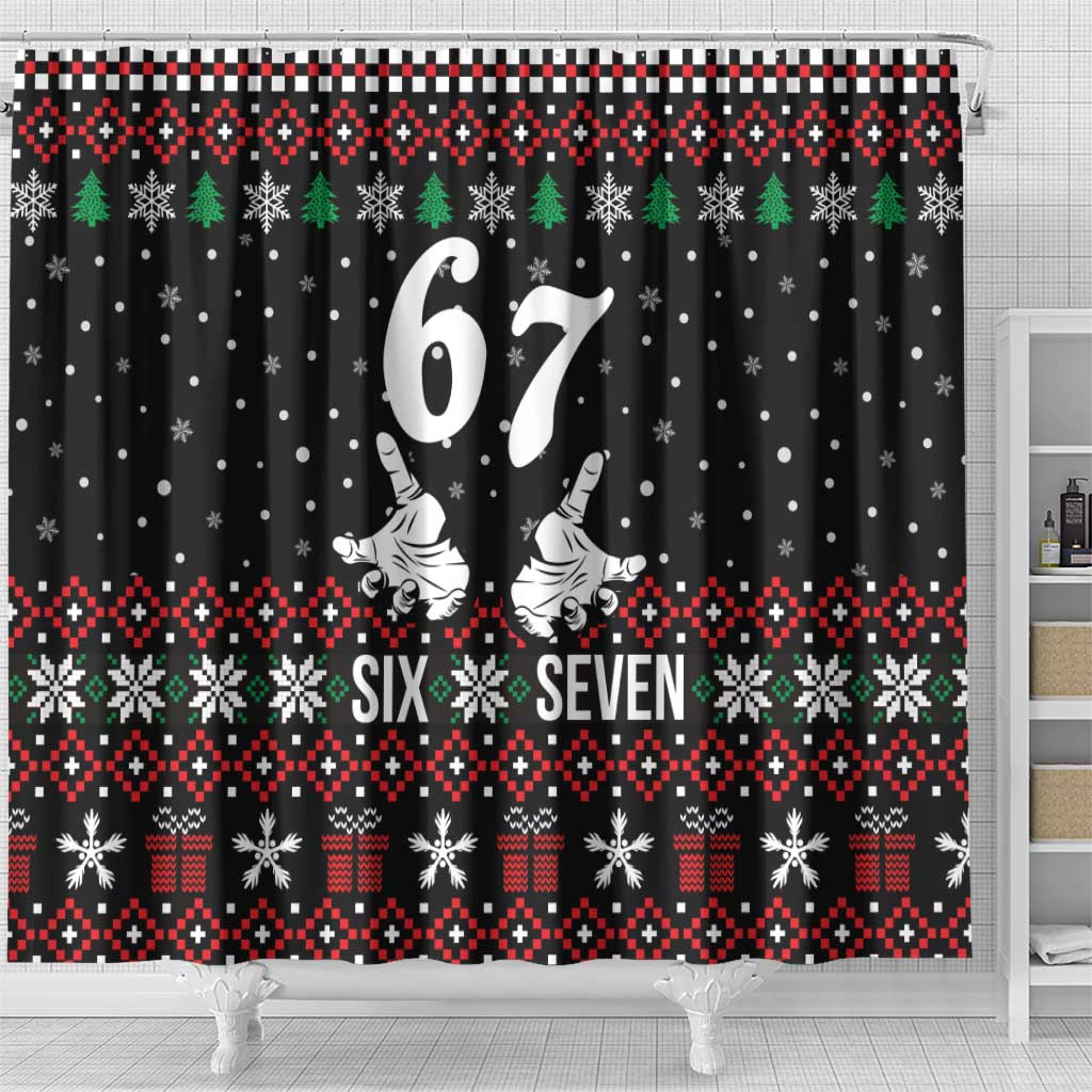 Six Seven Skeleton Hand Christmas Shower Curtain Meme Gen Alpha Slang - Wonder Print Shop