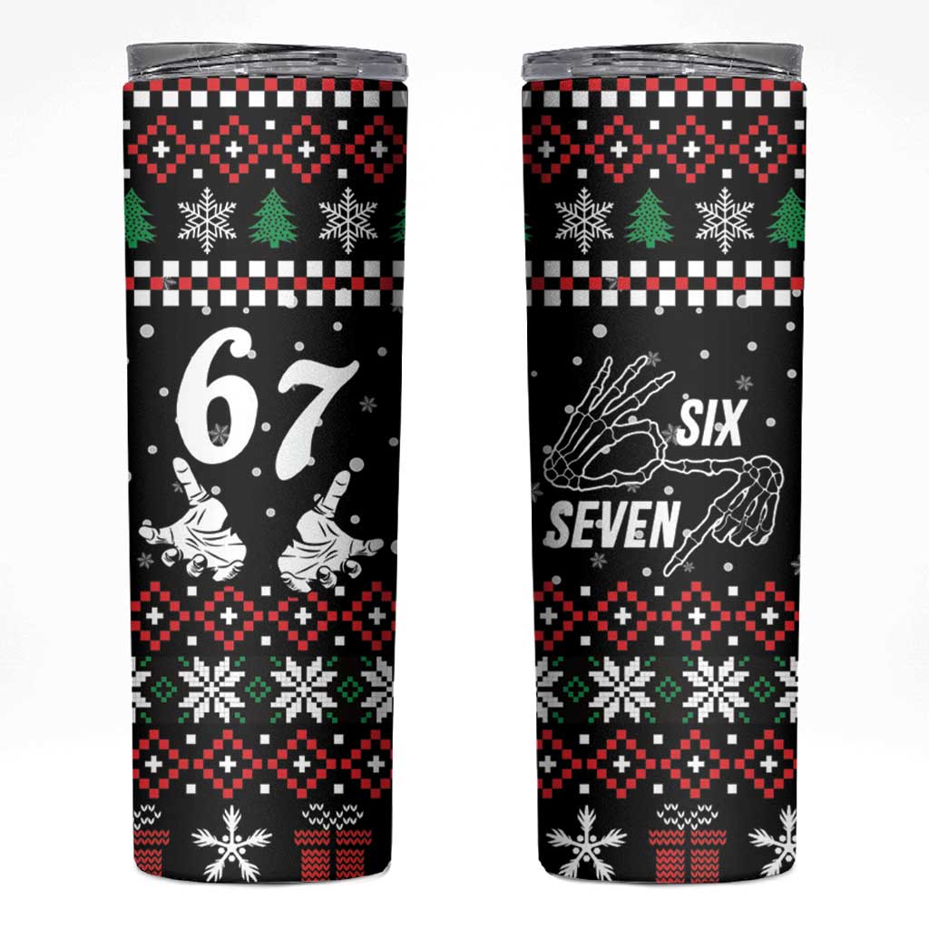 Six Seven Skeleton Hand Christmas Skinny Tumbler Meme Gen Alpha Slang - Wonder Print Shop