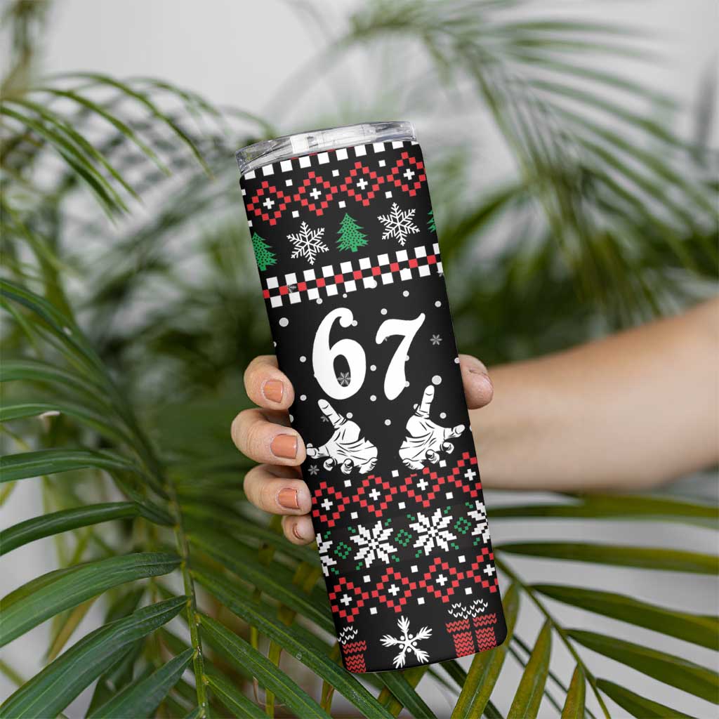 Six Seven Skeleton Hand Christmas Skinny Tumbler Meme Gen Alpha Slang - Wonder Print Shop
