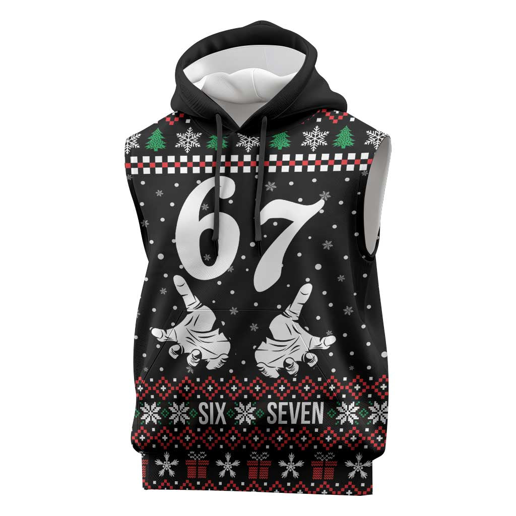 Six Seven Skeleton Hand Christmas Sleeveless Hoodie Meme Gen Alpha Slang - Wonder Print Shop