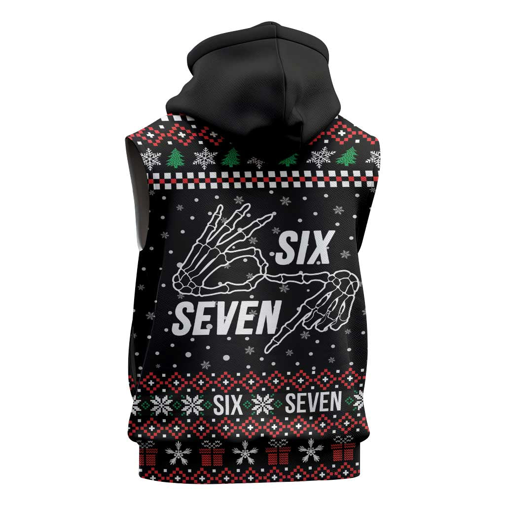 Six Seven Skeleton Hand Christmas Sleeveless Hoodie Meme Gen Alpha Slang - Wonder Print Shop