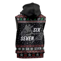 Six Seven Skeleton Hand Christmas Sleeveless Hoodie Meme Gen Alpha Slang - Wonder Print Shop